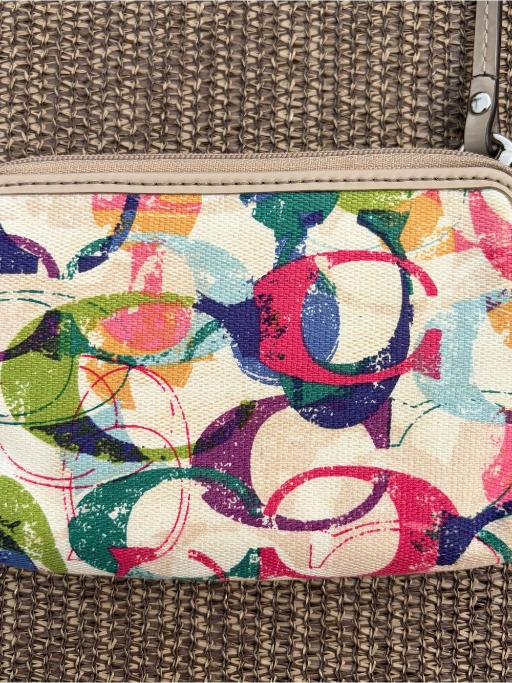 Coach Poppy Graffiti Watercolor Double Zip Wristlet